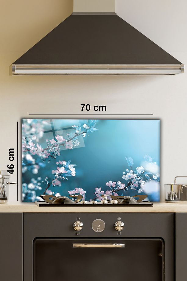 Beyaz Çiçekler Cam Ocak Arkası Koruyucu, Mutfak Ankastre ve Tezgah Koruması, Temperli ve Rodajlı - 2