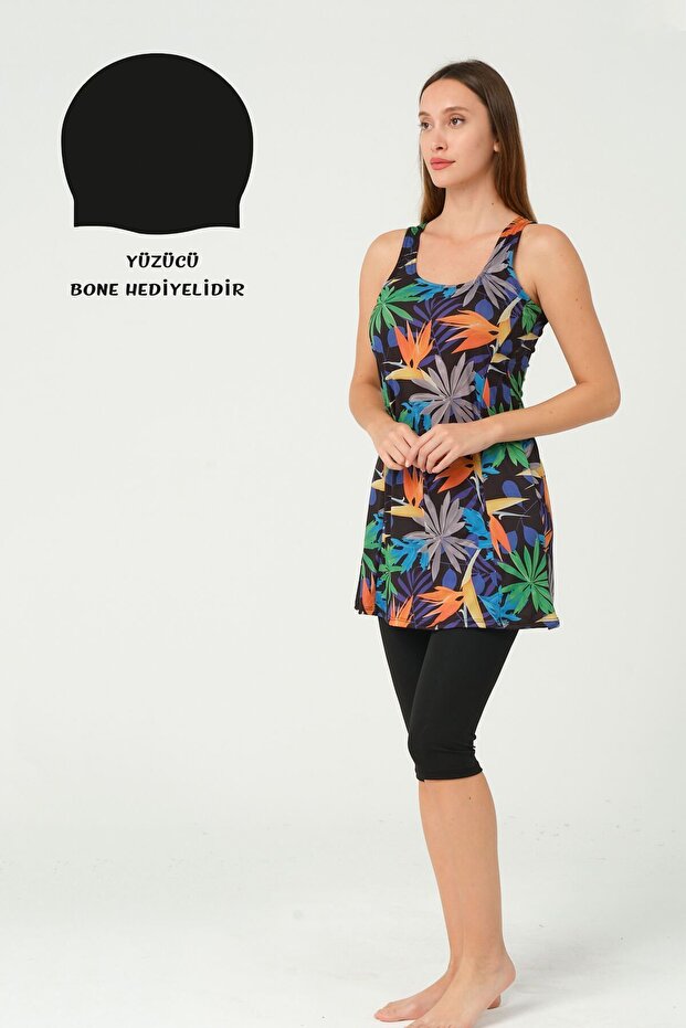 Women's Tights Patterned Dress Swimsuit 4563 Tropical (with Chest Pad)