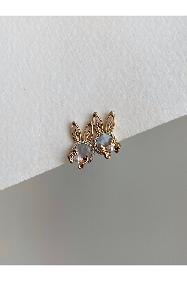 Steel Rose Gold Pearl Rabbit Earrings - No tarnishing