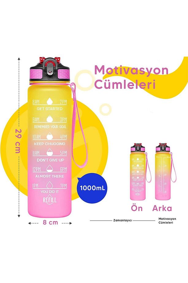 Su Matarası 1000ml Pipetli Matara 1lt Motivasyonel Suluk Tritan Bpa Koku Sızdırma Yok - 5