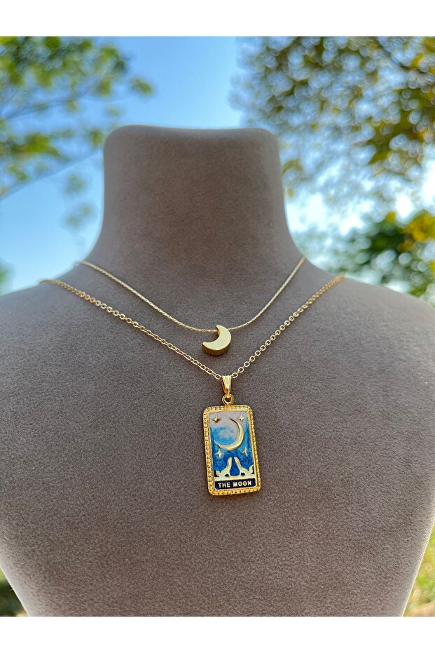 Women's Gold the Moon Tarot Necklace Set