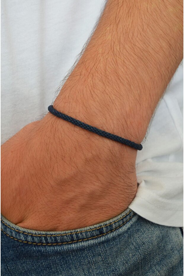 Men's Dark Blue Friendship Bracelet, Handmade Friendship Bracelet - Adjustable and Durable