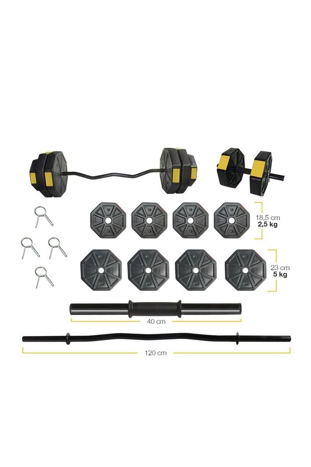 30 Kg (150 CM) Düz Bar Z Bar Dambıl-dumbell-ağırlık-halter–full Set Sarı Kapaklı - 3