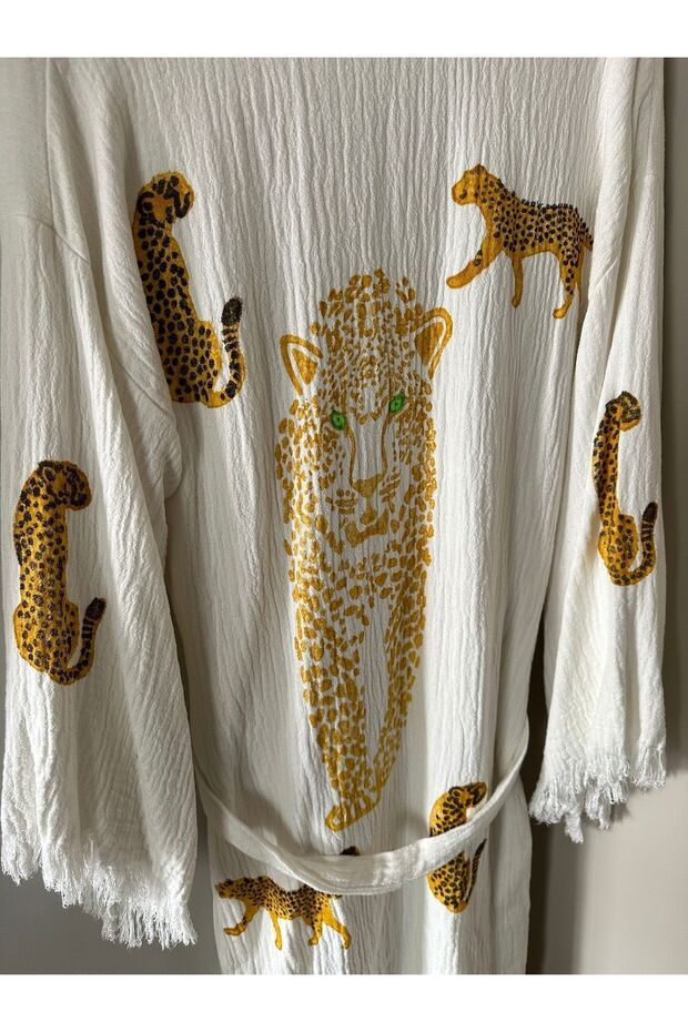 Müslin Kaplan Baskılı Kimono - 8