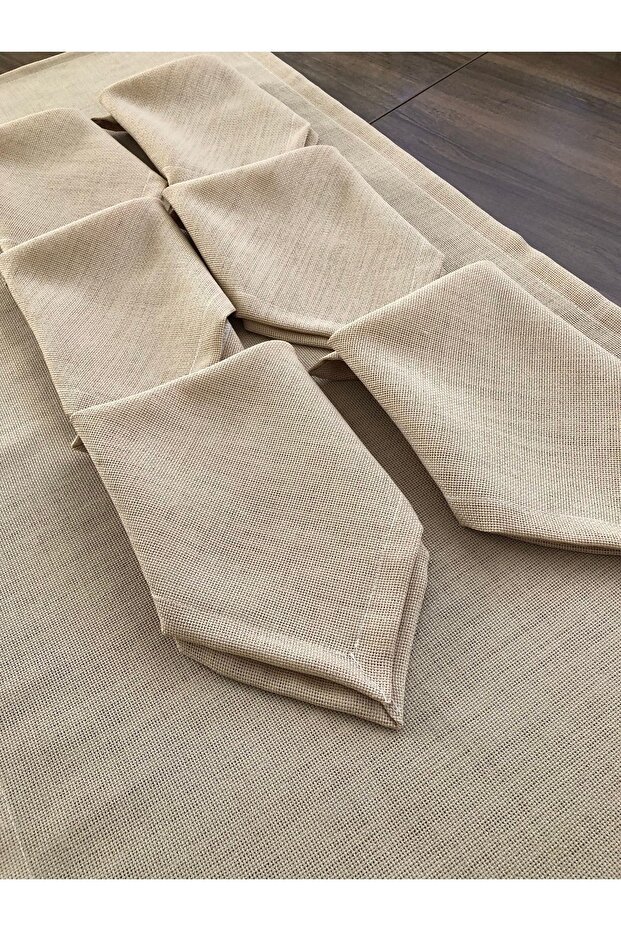 Kapicino Color Linen Fabric 6 Napkins 1 Runner Service Set - 2