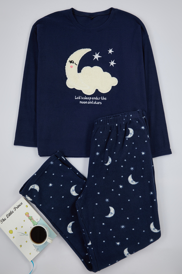 Lacivert Galaksi Desenli Polar Örme Pijama Takımı TBBAW25AI00019 - 2