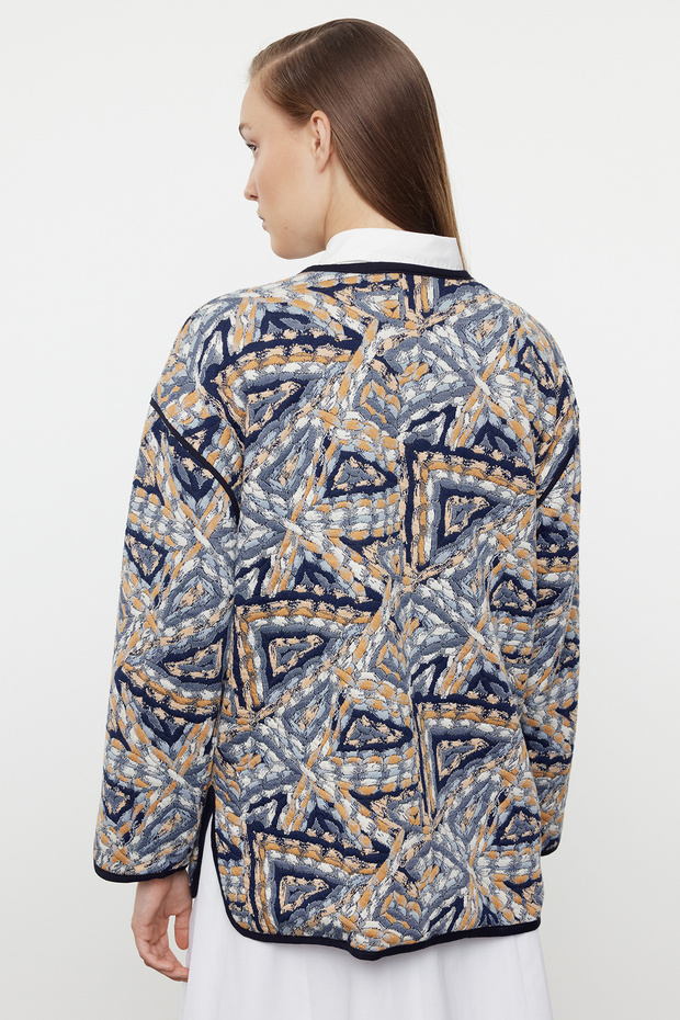 Lacivert Dokulu Oversize Mevsimlik Bomber Ceket TCTAW25CK00001 - 5