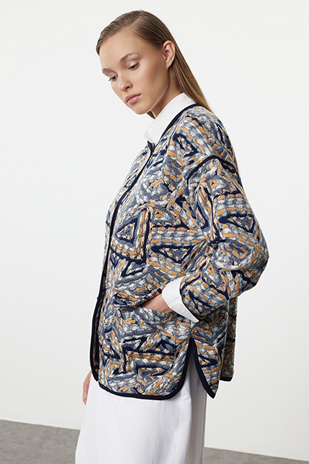 Lacivert Dokulu Oversize Mevsimlik Bomber Ceket TCTAW25CK00001 - 3