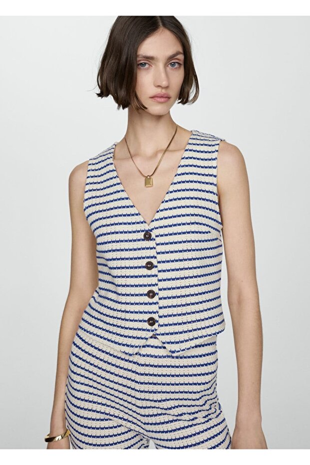 Çizgili dantel bluz - 1