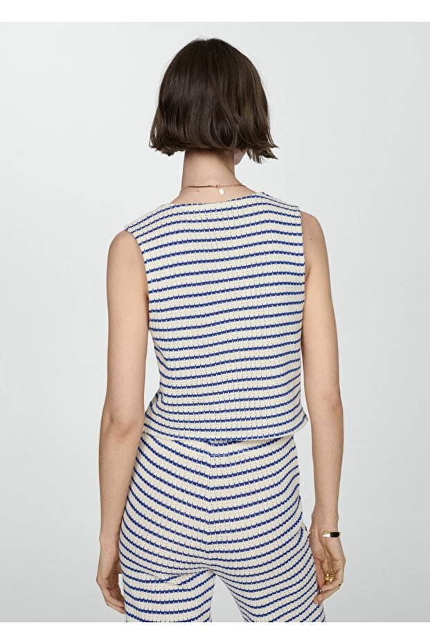 Çizgili dantel bluz - 4