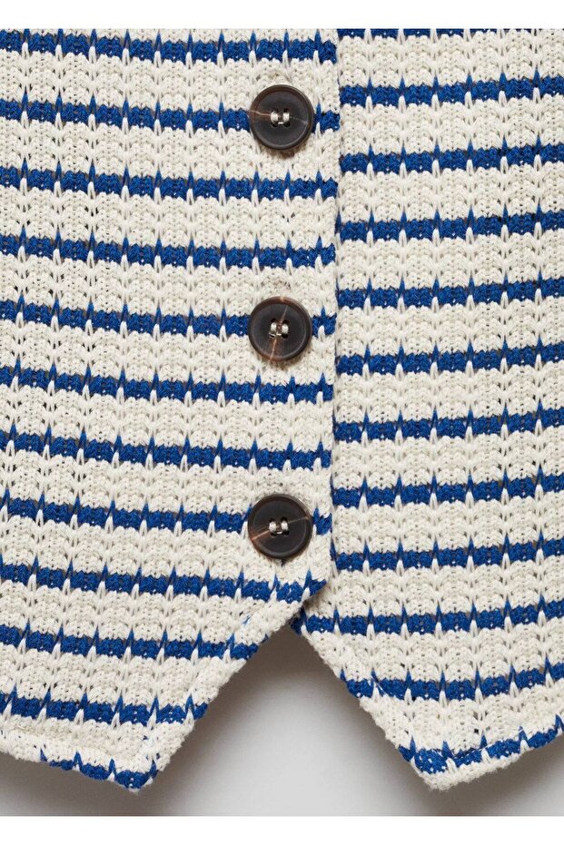 Çizgili dantel bluz - 5