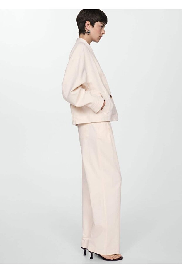 V Yakalı Pamuklu Ceket - 7