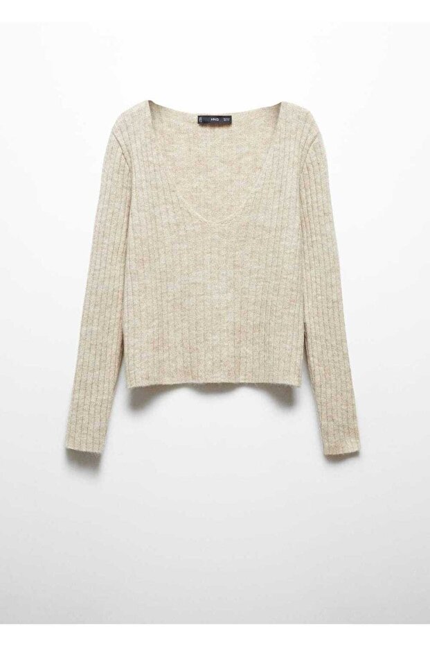 V yaka lastik örgü kazak - 3