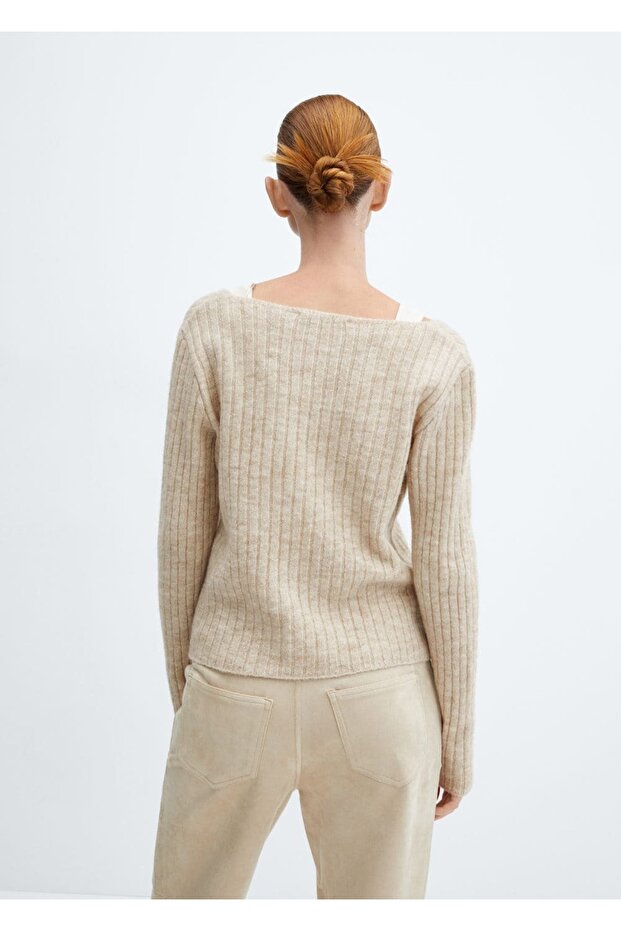 V yaka lastik örgü kazak - 4