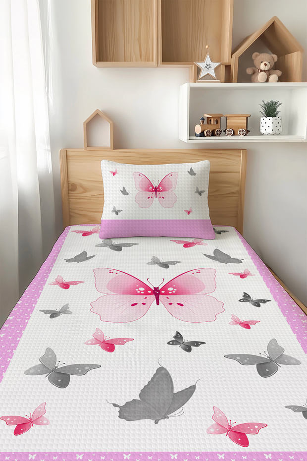 Framed Butterflies Patterned Single Child Pique Set Tlap-048
