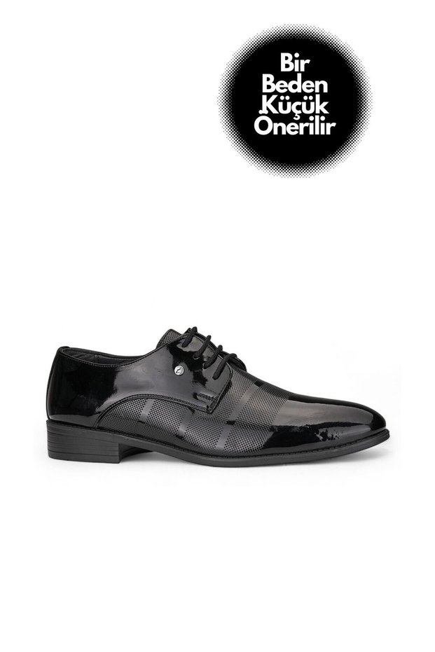 Men's Daily Black Patent Leather Shoes Groom Lace-Up Serrated Sole Classic Shoes E-576
