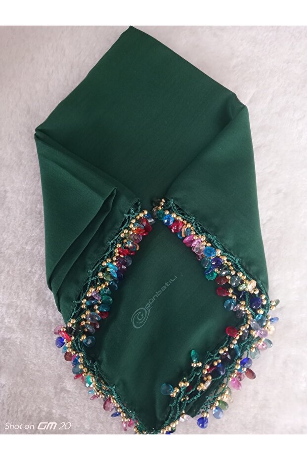 Handmade Crystal Drop Beaded Writing, Cheesecloth Yemeni, Scarf, 4 Edge-Embroidered