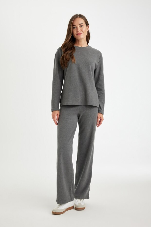 Anthracite Knitwear Trousers Wide Leg Wide Loose Leg Thessaloniki Fabric Basic Plain D0361Ax24Au