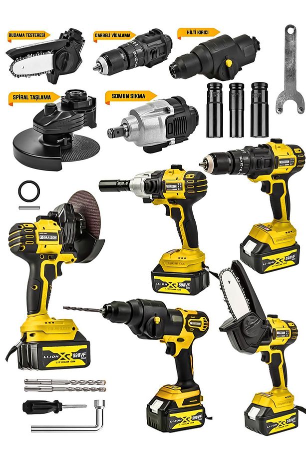 Alman 598 Vf 20 Ah 5'li Set Taşlama Somun Sıkma Hilti Dal Budama Akülü Vidalama Darbeli Matkap - 2