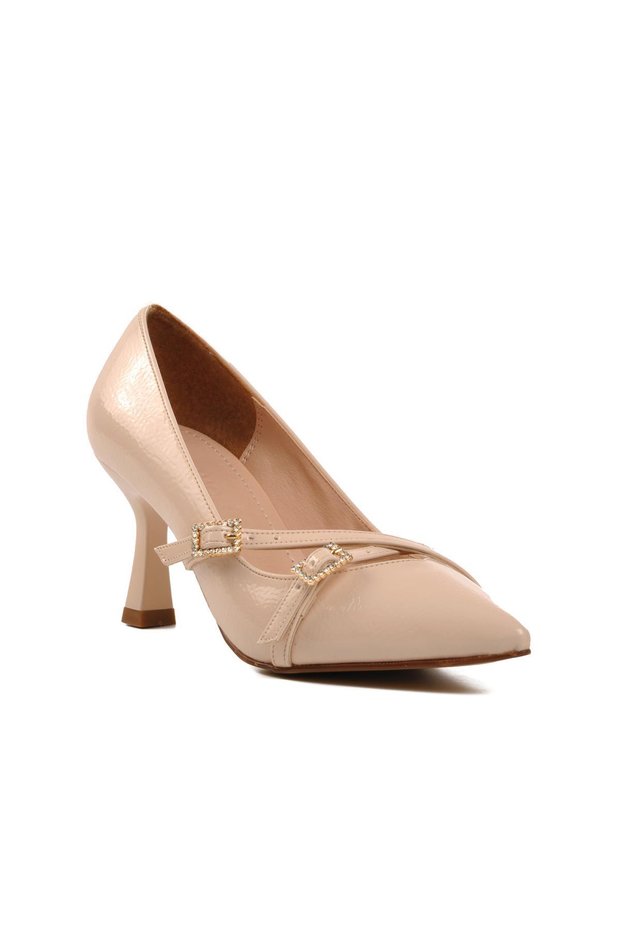 357095 Beige Women's Heeled Shoes - Wrinkled Design