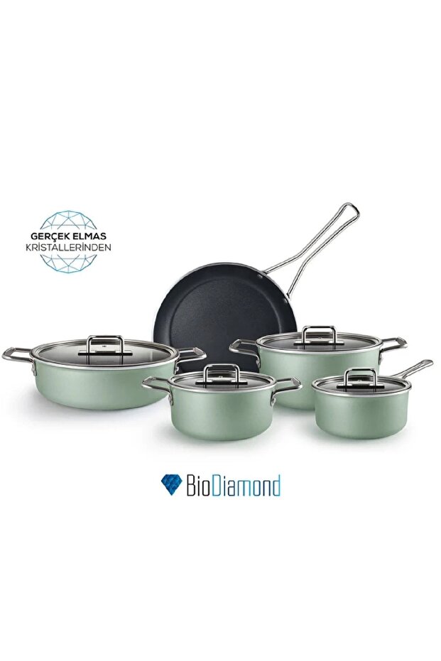 Mastermaid Biodiamond 9 Piece Cookware Set Cabbage Green