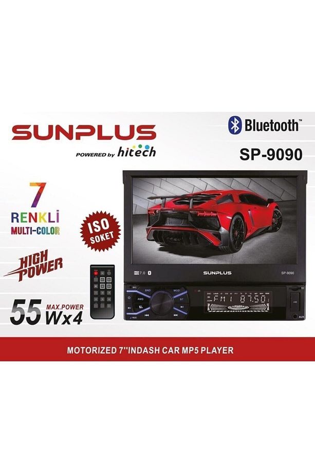 Sun Plus 9090 Oto Teyp Indash 7" 4x55w Bt usb sd aux Mirror Link 7 Renkli - 1