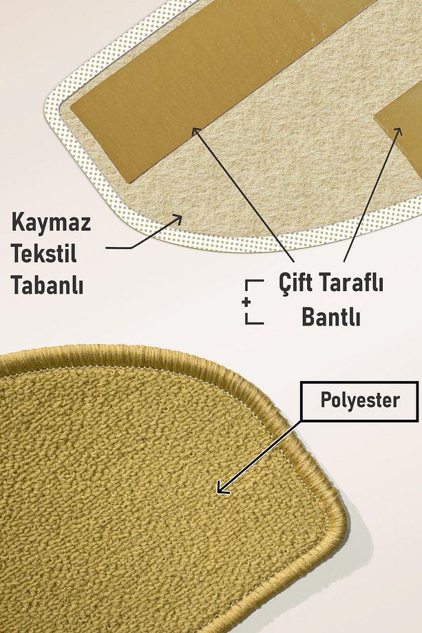 Yarım Ay Bukle Halıdan Ekonomik Basamak Ve Merdiven Paspası 16'lı - Bej Sahara Sarı - 6