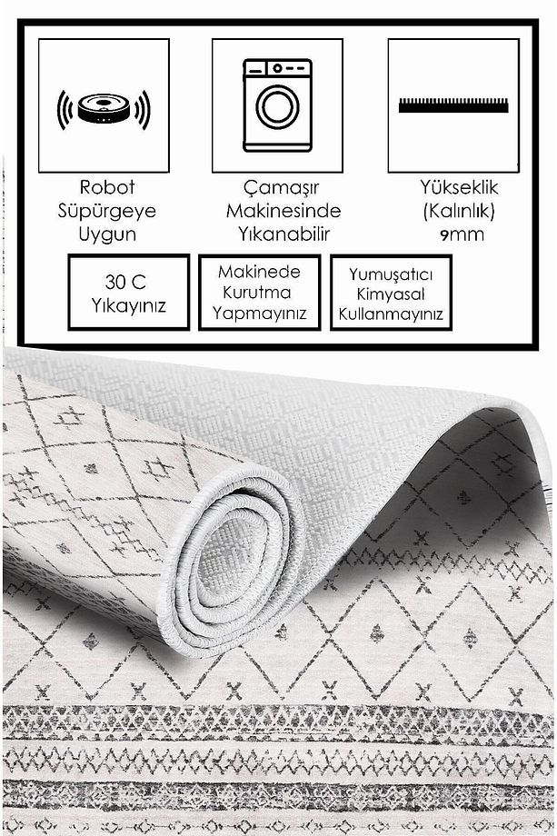 Iskandinav Kilim Desen Dijital Baskı Yıkanabilir Kaymaz Taban Salon Mutfak Balkon Halısı Yolluk - 3