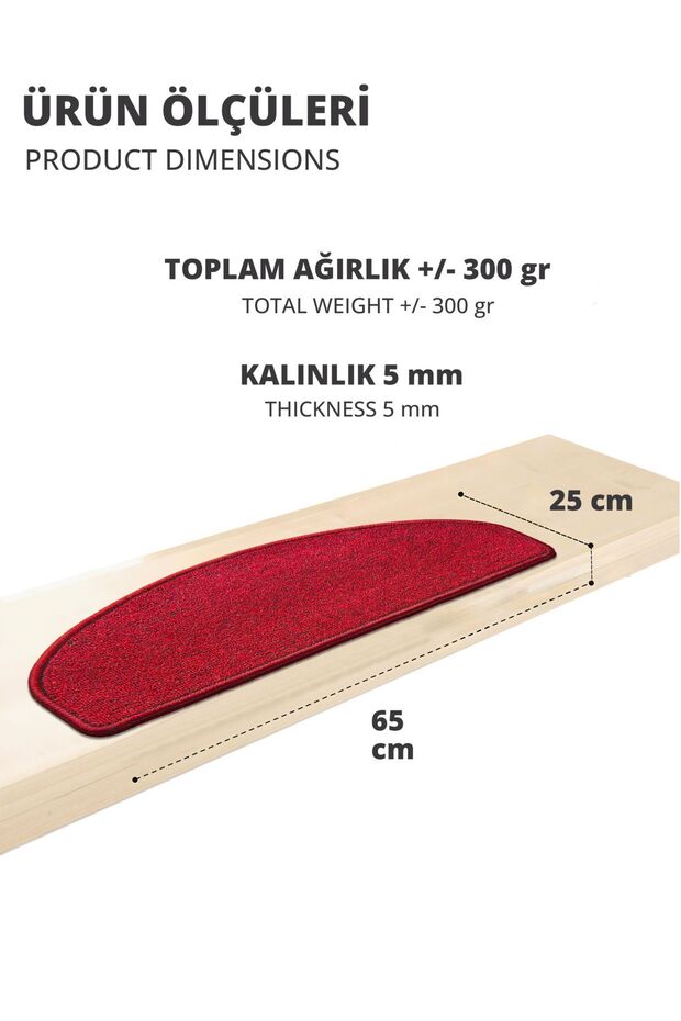 Yarım Ay Bukle Halıdan Ekonomik Basamak Ve Merdiven Paspası - Bordo / Adet Olarak Satılır - 3