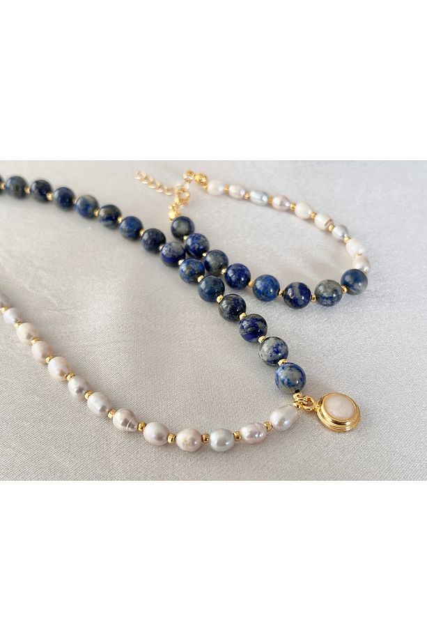 Sertifikalı Gerçek Inci Lapis Lazuli  bileklik set, Inci Ve Lapis Taşlı set, Gerçek Inci - 3