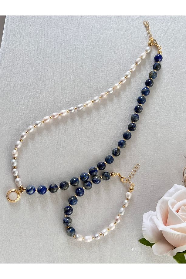 Sertifikalı Gerçek Inci Lapis Lazuli  bileklik set, Inci Ve Lapis Taşlı set, Gerçek Inci - 8