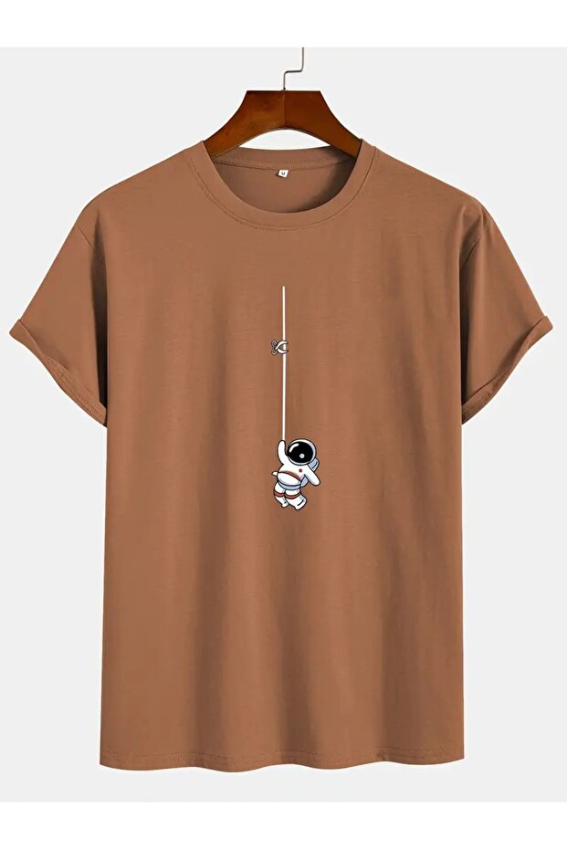Unisex Brown Rope Astronaut Printed Oversize T-Shirt