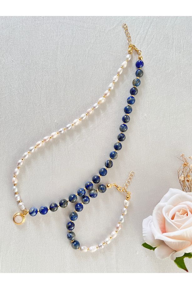 Sertifikalı Gerçek Inci Lapis Lazuli  bileklik set, Inci Ve Lapis Taşlı set, Gerçek Inci - 1