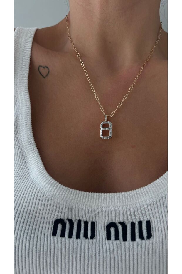 Çelik Monogram Kolye - 1