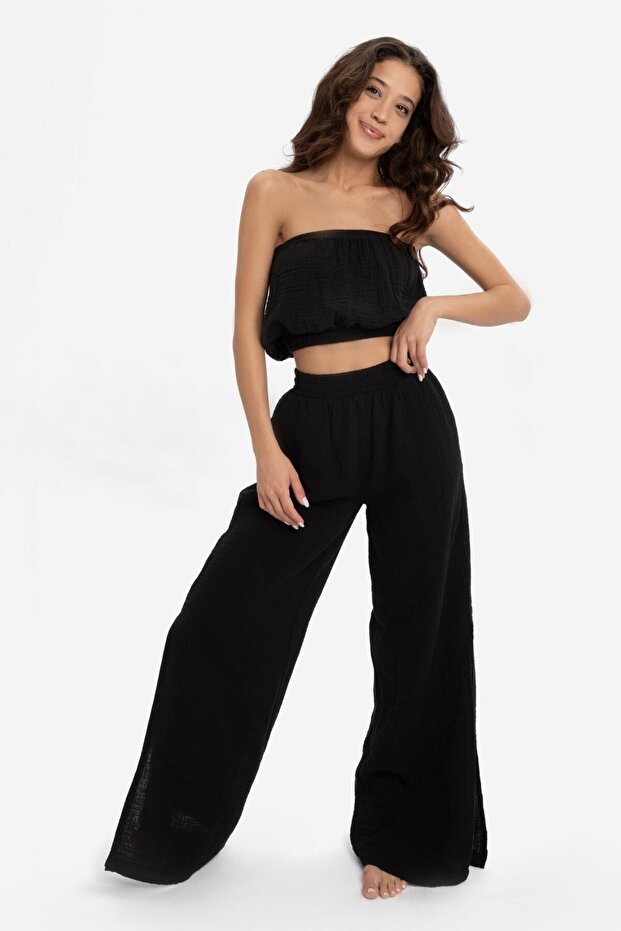 توب موسلين قصير باللون الأسود