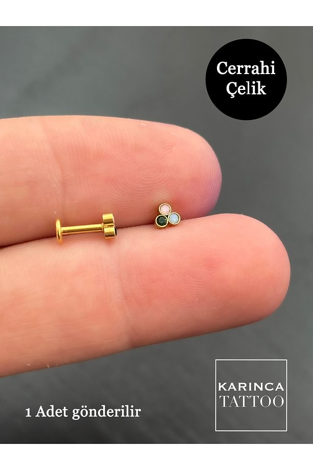 Üç Taşlı Piercing Flat Conch Forward Helix Kıkırdak Nostril Burun Tragus Piercing Küpe - 1
