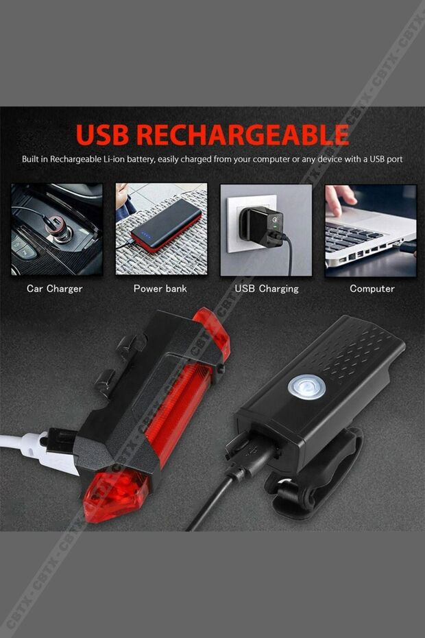 Usb Şarj Edilebilir Led Bisiklet Far Ön Işık Kuyruk Lambası - 3