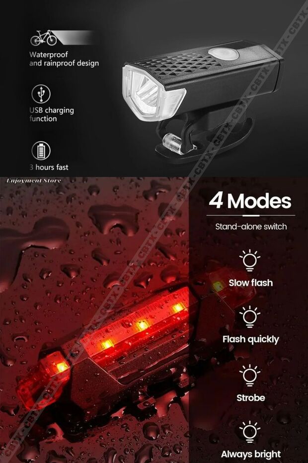 Usb Şarj Edilebilir Led Bisiklet Far Ön Işık Kuyruk Lambası - 7