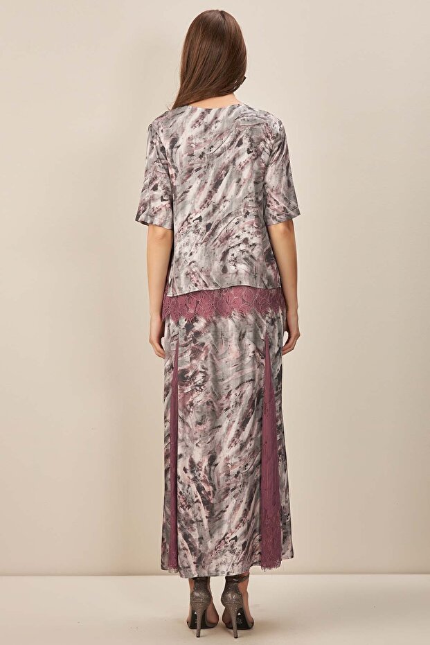 Gray Patterned Flared Skirt - 3