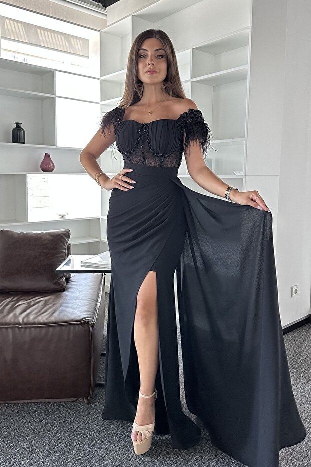Princess Collar Crepe Luxury Design Evening Dress