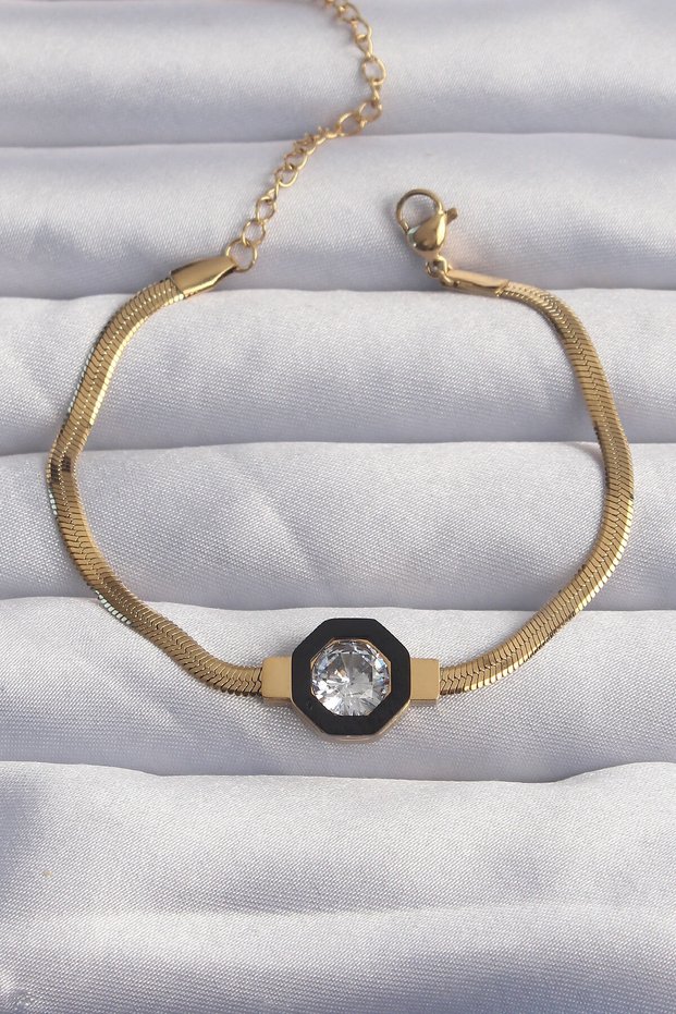 Gold Color Zircon Stone Italian Chain Serenay Bracelet (316L Steel)