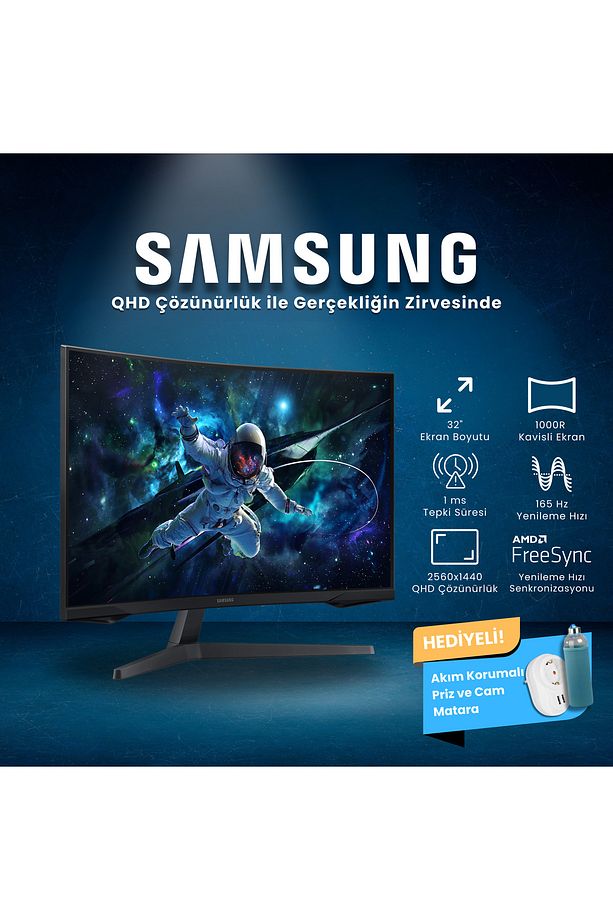 32 Inç 2k Qhd 1ms 165hz Freesync Hdr10 1ms Va 1000r Kavisli Gaming Monitör Siyah-ls32cg552euxuf - 1