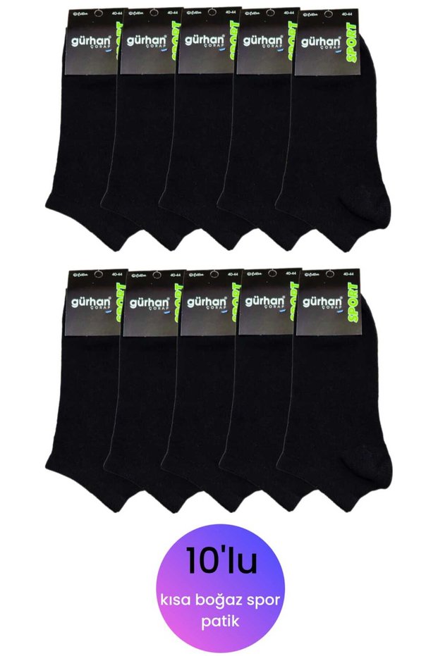 10 Pairs Unisex Sports Booties Cotton Black Color Socks for Women and Men Koton