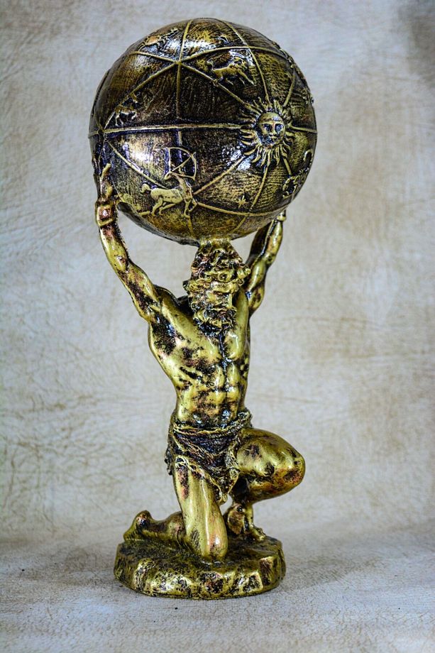Yunan Tanrısı Atlas Büyük Boy Altın Gold Heykel Biblo - 2