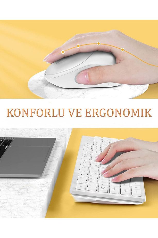 Kablosuz Klavye Mouse Seti Türkçe Q Klavye Sessiz Usb’li Klavye Fare Set Beyaz - 2