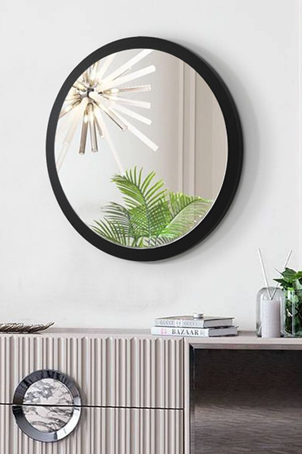 Dekoratif Yuvarlak Antre Duvar Salon Mutfak Banyo Wc Ofis Siyah Ayna 45 Cm - 1