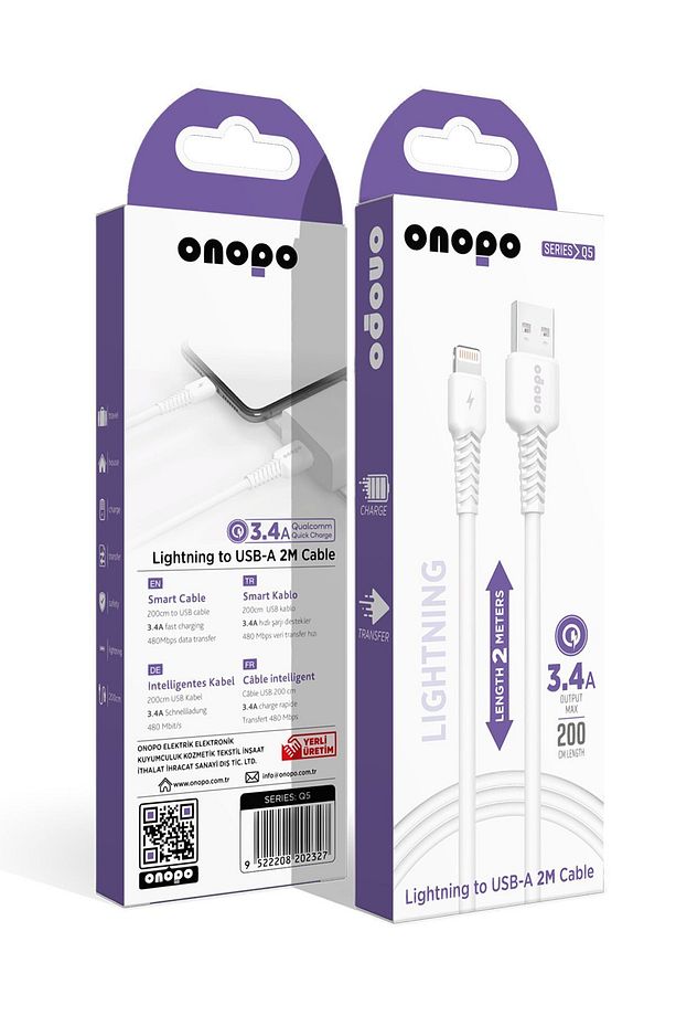 İphone Uyumlu Şarj Kablosu Lightning To Usb Kablo 3.4a Uyumlu Hızlı Şarj Ve Data Kablosu 2m - Q5 - 1