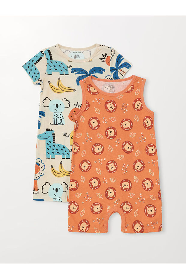 Crew Neck Printed Baby Boy Jumpsuit 2-pack