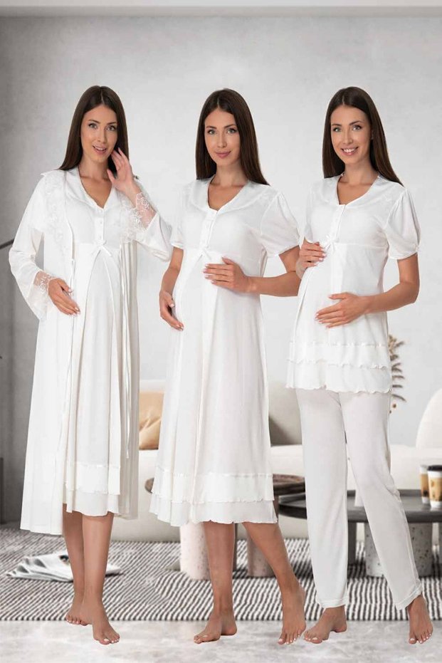 May Collections 8026 Ecru Color Nightgown Dressing Gown Pajamas Set of 4