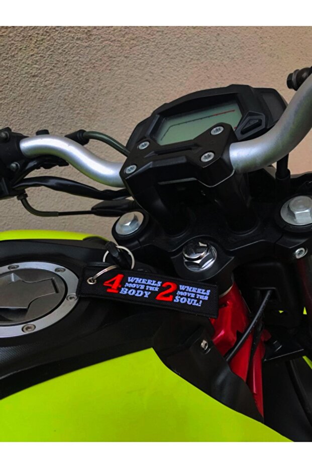4 Wheels Move The Body 2 Wheels Move The Soul Biker Fabric Keychain